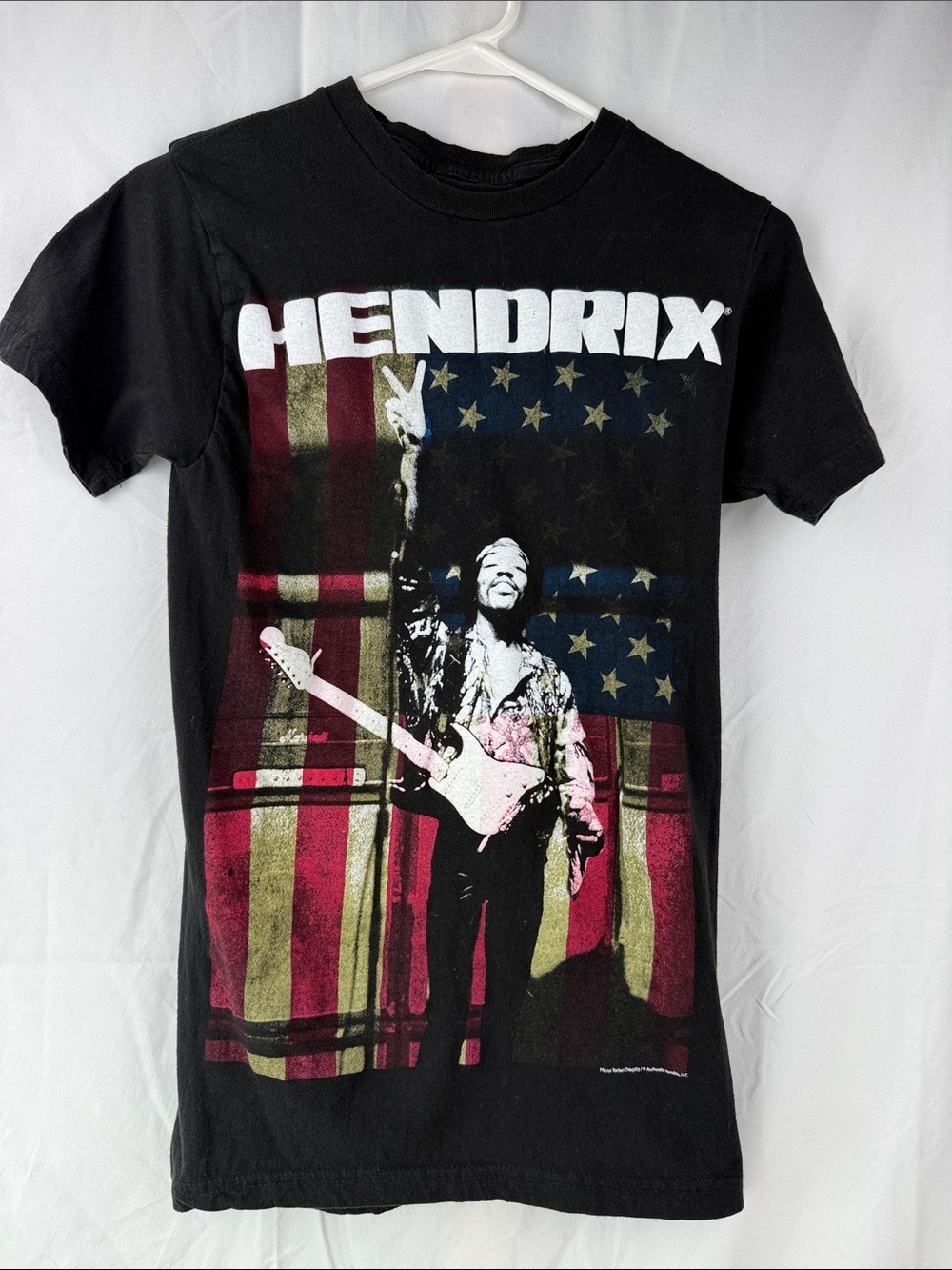 Authentic Hendrix Jimi Hendrix size small black stars and stripes guitar T-shirt